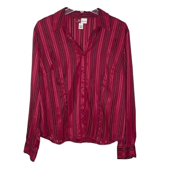❤️ JM COLLECTION Button Down Striped Blouse Size L - Picture 1 of 4